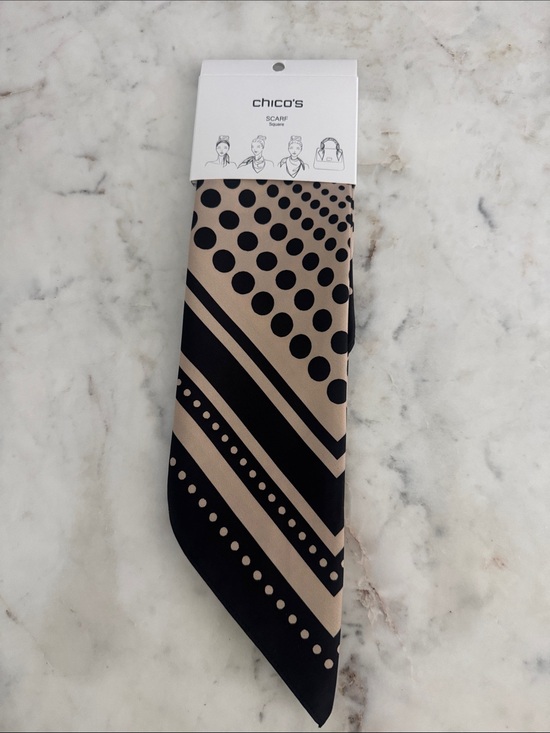 Chico's Accessories - Chico's Black and Tan Polka Dot & Stripe Scarf Tie